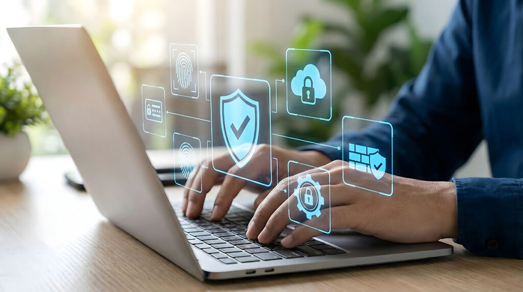 man working on cyber safety and protection